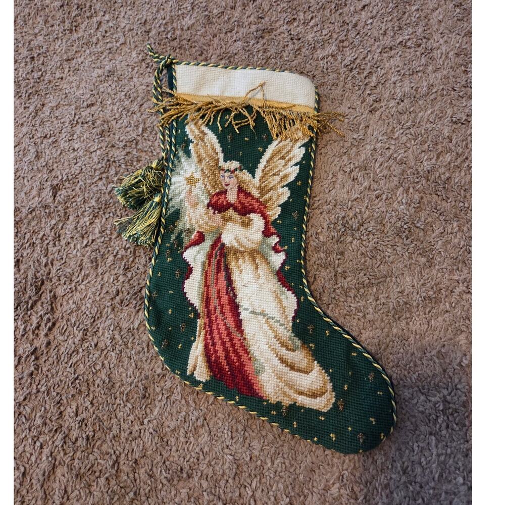 imperial elegancy vtg  angel holiday stocking cross stitch pattern cotton wool